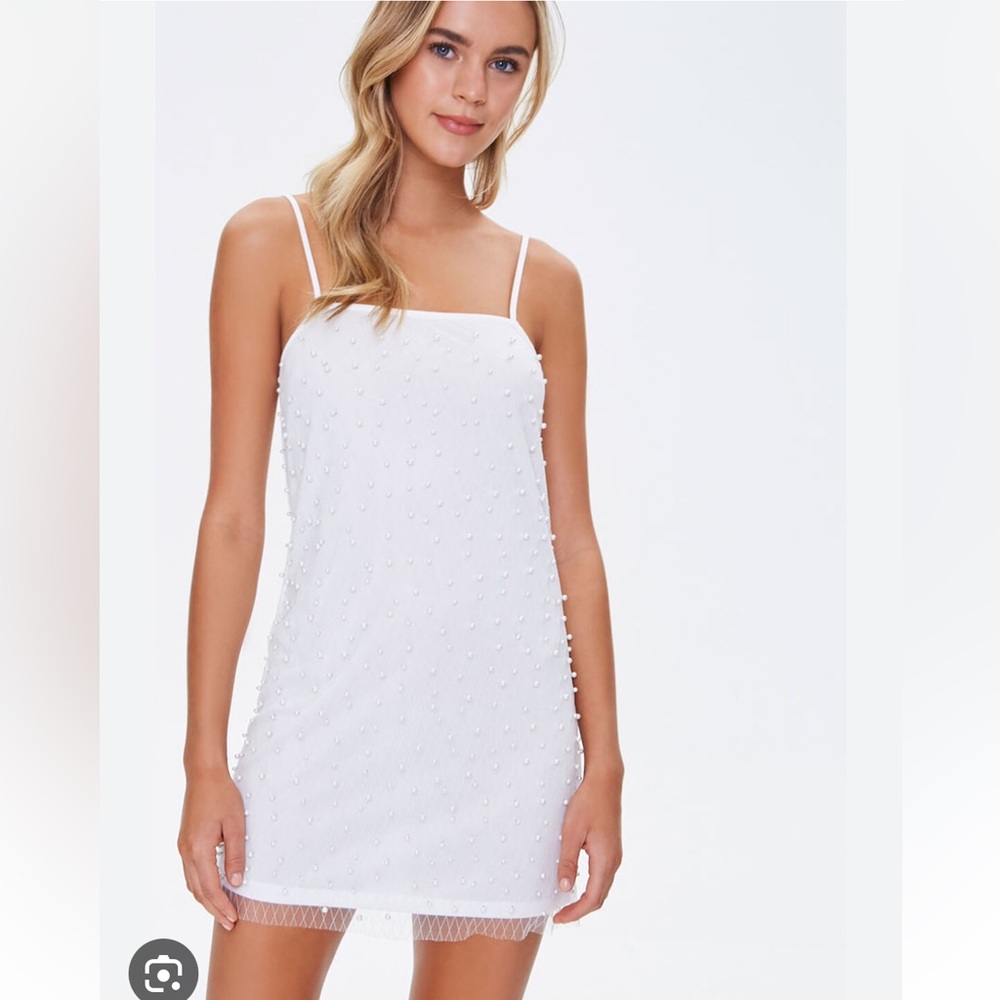 Forever 21 White Cami Mini Dress with Pearls